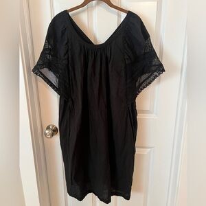 Old Navy Black Crochet Flutter sleeve Slub-Weave dress sz XL lined